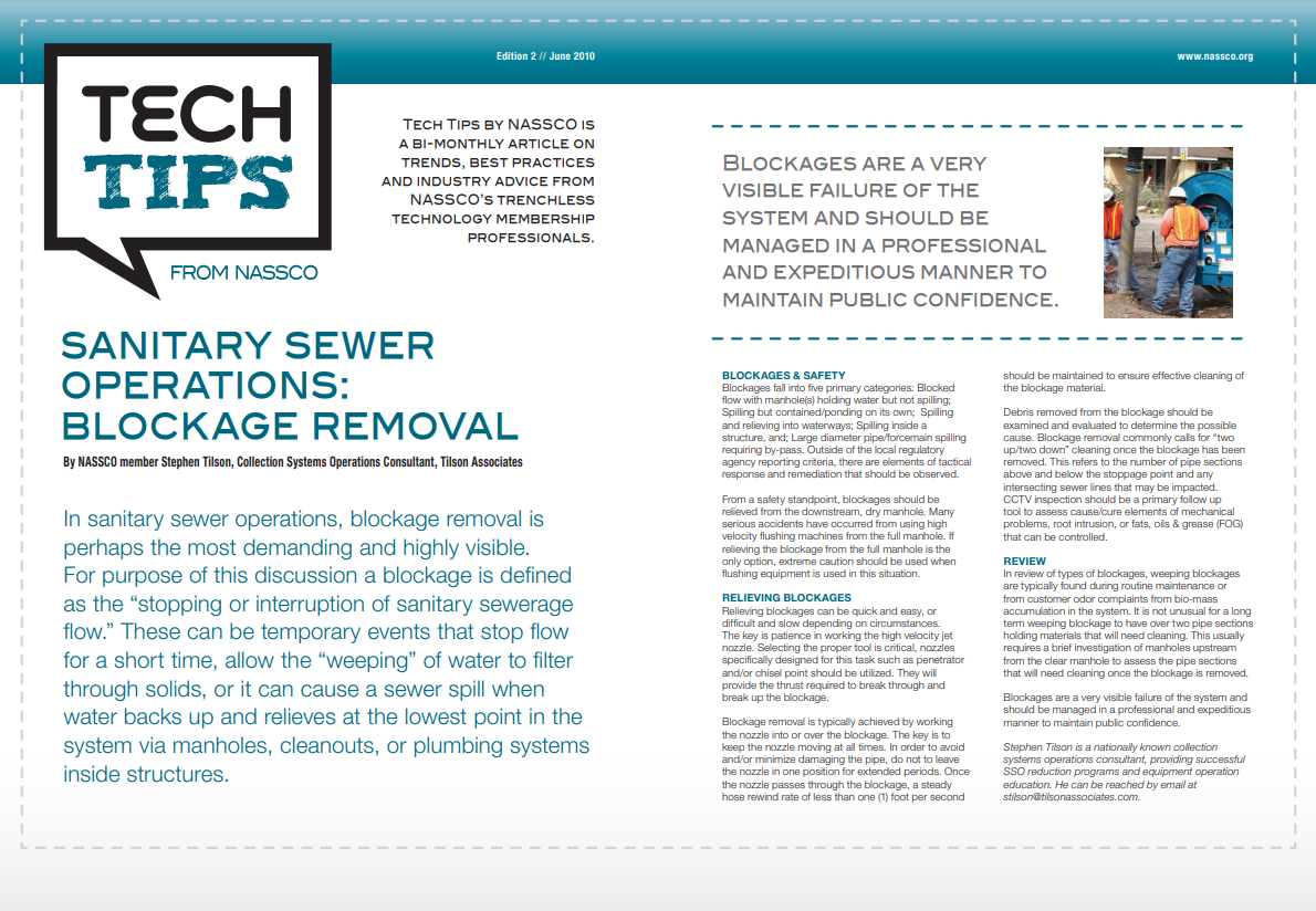 Sanitary Sewer Operations: Blockage Removal