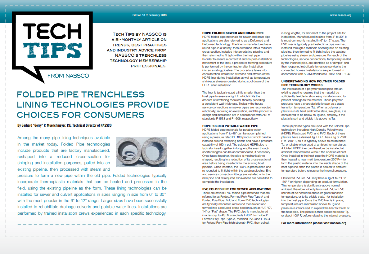 Folded Pipe Trenchless Lining Technologies Provide Choices for Consumers