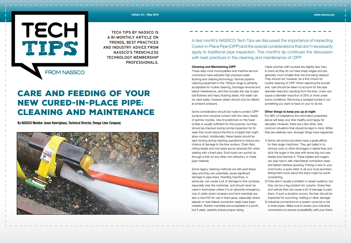 Care and Feeding of your New Cured-in-Place Pipe: Cleaning and Maintenance